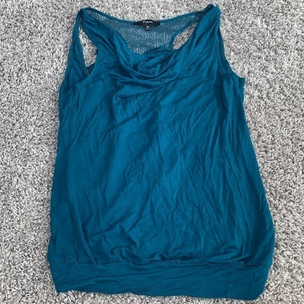 Express size XS racer back tank top sequins bling teal blue‎ women's
